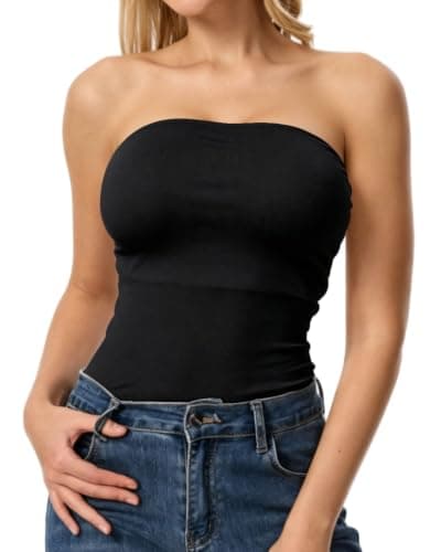 RanZZRan Women's Ribbed Long Tube Tops Strapless Bandeau Double Lined Tank - Image 1