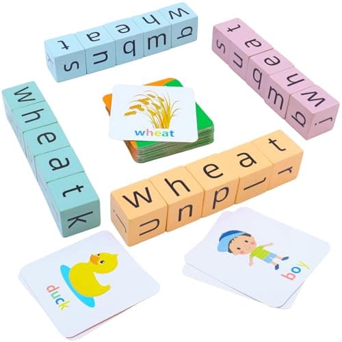 Humerry Spelling Games for Kids Ages 3-8, Phonics Matching Game with 54 Flash Cards & 20 Letter Blocks, CVC & Sight Word Building Reading Game, Classroom Must Haves for Preschool & Kindergarten - Image 1