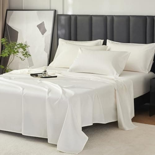 DCSKY 100% Egyptian Cotton Sheets Full Size Bed Set, Deep Pocket Sheet set-1600 Thread Count Cotton Naturally Cool Soft Breathable No Pill Elasticated Luxury Cream White Bedding for All Seasons - Thumbnail 2