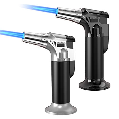 2 Pack Torch, Butane Torch Refillable, KitchenTorch for Cooking with Safety Lock & Adjustable Flame for BBQ, Creme Brulee, Baking, Crafts(Butane Gas not Included) (Red/Blue) (Black&Silver) - Image 1