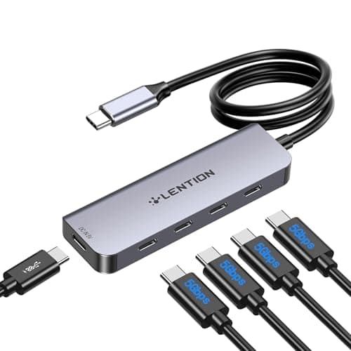 LENTION 4-Port USB C Hub with Long Cable 2FT, USB C Hub Multiport Adapter 4 x Type C 3.2 5Gbps, 15W PD Charging USBC Splitter, Compatible with 2025-2018 MacBook Pro/Air, 2026 MacBook Neo and More - Image 1