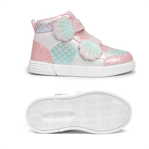 DREAM PAIRS Girls Shoes Toddler Sneakers Kids High Top Shoes with Hook and Loop Storybook Casual Walking Shoes,Size 1 Little Kid,Pink/Rainbow,SDFS2408K - Thumbnail 6