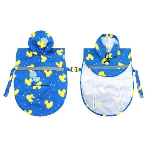 NACOCO Large Dog Raincoat Adjustable-Pet Rubber Ducks Yellow Water Proof Clothes Lightweight Rain Jacket Poncho Hoodies with Strip Reflective Blue (Blue XXXL, Yellow Duck) - Thumbnail 2