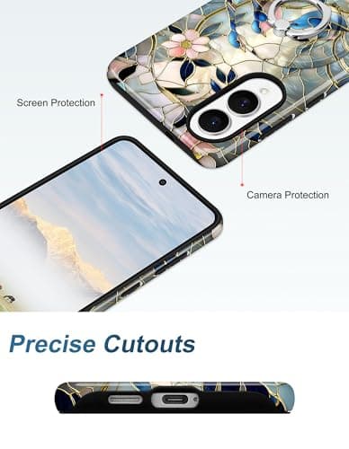 Aitipy Magnetic Phone Case for Samsung Galaxy S23 FE, Compatible with Magsafe, with Cute Stained Glass Flower Bird Stand Ring Holder Aesthetic Protective Phone Cover for Women Girls - Thumbnail 6