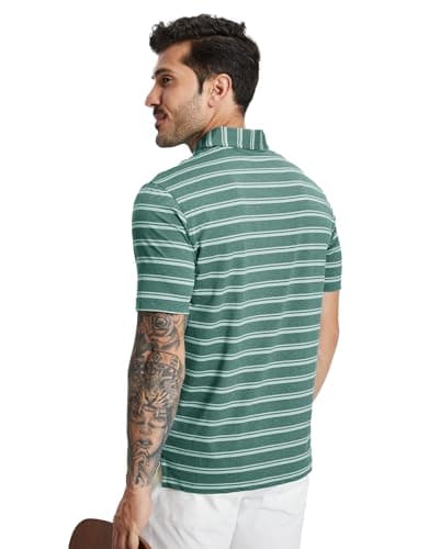 M MAELREG Mens Polo Shirts Short Sleeve Performance Dry Fit Striped Casual Sports Tennis Golf Shirts for Men - Thumbnail 3