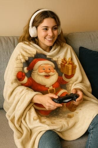 Carastora Santa Claus Flannel Blanket, Warm Winter Holiday Plush Blanket, Suitable for Sofa, Bed, Living Room, Snowflake Decorated Gift Blanket, 40 x 50 inches - Thumbnail 4