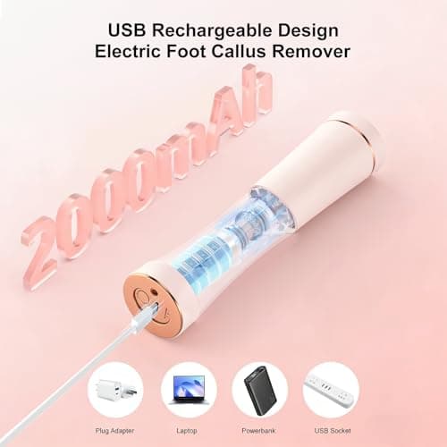 VISDOLL 2026 Upgraded Electric Foot Callus Remover, 3-Speed Ergonomic Rechargeable Pedicure Tool for Dry Skin, Cracked Heels, Dead Skin & Calluses, 20 Disposable Sandpaper Discs - Pink - Thumbnail 5