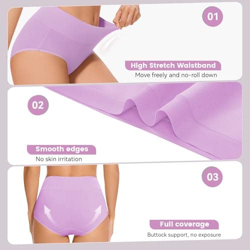 CleainKorte Womens Cotton Underwear High Waisted Briefs Full Coverage Soft Ladies Panties Multipack 5 Pack - Thumbnail 5
