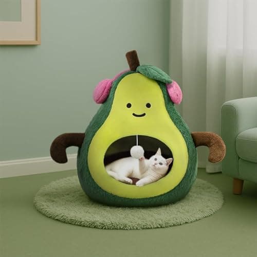 MOYMO Cute Cat Beds for Indoor Cats, Small Dog Beds, Soft Washable Pet Beds for Kitten and Puppy, Funny Avocado Cat Cave Cat Toys, 19 Inches - Thumbnail 4