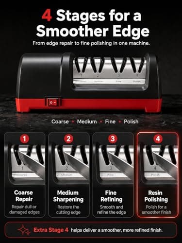 4-Stage Electric Knife Sharpener, Heavy Duty Knife Sharpener with 20° Precision Angle for Straight, Serrated & Ceramic Knives, 100% Diamond Abrasive, Resin Polishing - Thumbnail 4