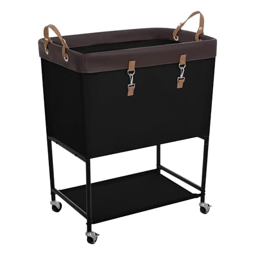 StorageWorks Laundry Cart, 2 Tier Rolling Laundry Basket, Heavy Duty Laundry Basket with Lockable Wheels, Laundry Room Organization and Storage, Clothes Hamper for Bedroom, Dorm, Closet, 29Gal, Black - Image 1