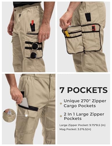 MOURCE Quick Dry Tactical Pants for Men Water Resistant BDU Cargo Pants with 7 Large Pockets Breathable Ripstop Khaki S 30" - Thumbnail 4
