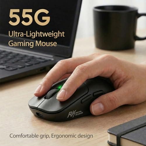 RK ROYAL KLUDGE MO1 Wireless Mouse, 55g Ultra-Lightweight Computer Mice, 6 Programmable Buttons, Quiet Click, 2.4GHz/Bluetooth/Wired, 6000 DPI Optical Sensor, Black - Thumbnail 4