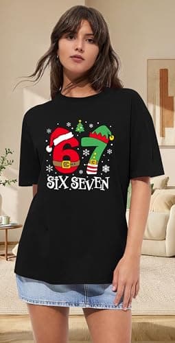 Six Seven Christmas Shirts for Women Funny Six Seven Christmas Mason Graphic Short Sleeve Tee Tops(Black,XX-Large) - Thumbnail 3