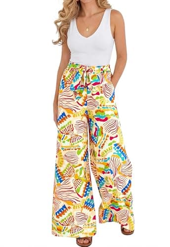BTFBM Two Piece Sets For Women Summer 2026 Spring Outfits Casual Sleeveless Wide Leg Pants Sets Beach Vacation Clothes(Floral Multicolored, Medium) - Image 1