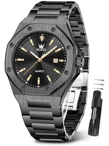 OLEVS Watch Black Watches for Men Luxury Dress Stainless Steel Mens Black Watch Fashion Large Face Wrist Watches for Man Waterproof Men's Wrist Watches with Date Relojes para Hombres - Image 1