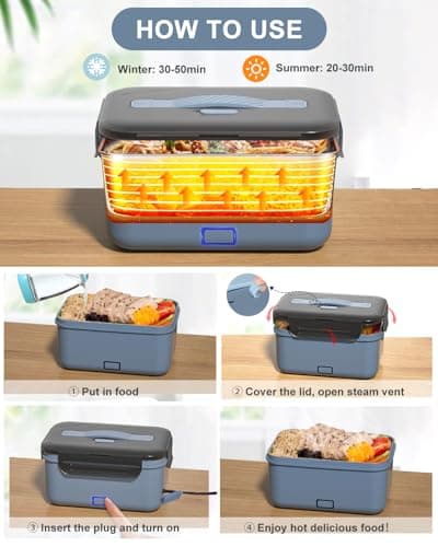 Electric Lunch Box Food Heater, New 100W Portable Food Warmer, Heated Lunch Box for Adults Car/Home with 1.8L Removable Stainless Steel Container, Christmas White Elephant Gifts, 12V/24V/110V/220V - Thumbnail 4