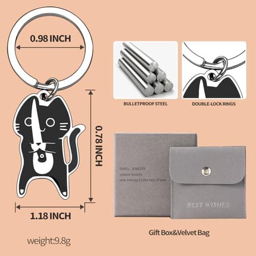 Yeedim Kawaii Gothic Cat Keychain For Women Men Teens - Whimsical Novelty Keychain And Cool Gifts For Cat Dad Mom Catty Lovers And Bestie - Backpack Purse Charm Perfect For Valentine'S Day - Thumbnail 2