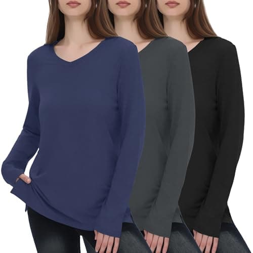 GAYHAY Tshirts Long Sleeve Tops for Women Pack Basic Tees Loose Fit Plain Lightweight Layering Solid Clothes Fall 2025 Long Black Navy Blue Grey - Image 1