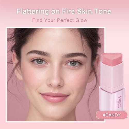 Blush Stick, Cream Blush for Cheeks & Lips, Easy to Blend, Heart-Shaped Soft Shimmer Finish, Natural Dewy Glow, Buildable Color, Long-Lasting, Travel-Friendly, CANDY, 0.25 oz - Thumbnail 3