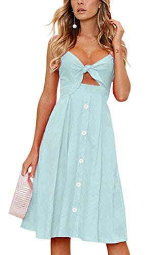 ECOWISH Women Summer Dresses Tie Front V-Neck Spaghetti Strap Button Down A-Line Backless Swing Midi Dress 809 Light Green XL - Image 1