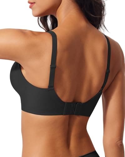 LIIJOO Push Up Bras for Women Wireless Deep V Sports Bra Seamless Comfort Bralette No Underwire Supportive Sexy Lift Everyday Workout Bra（Black,M Size） - Thumbnail 2