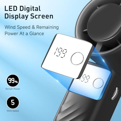 YOSHENMO Portable Handheld Turbo Fan - Foldable Mini Fan with Air Turbo Tech, 1-199 Speed Adjustment, 20H Runtime, LED Display, Battery-Powered for Indoor/Outdoor Use, Dark Black - Thumbnail 5