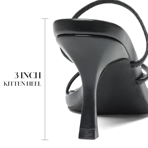 COMFITORIA Kitten Heel Sandals for Women Square Open Toe Flip Flop Heels Sandals Strappy 3 Inch Thong Low Heels Summer Fashion Beach Vacation Dress Shoes,Black,Size 9 - Thumbnail 4