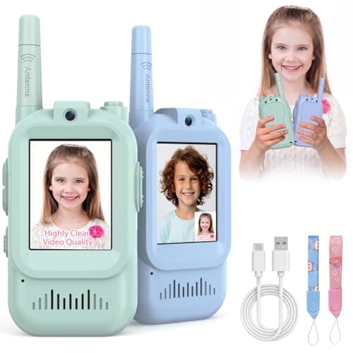 Walkie Talkies for Kids Pack of 2, Rechargeable Long Range Two Way Radios Toys for Boys Girls Age 3-5, Outdoor Adventure Camping Hiking, Birthday with Pink Blue Design - Image 1