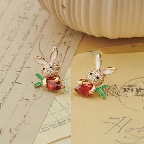 CUFELMU Easter Bunny Earrings for Women Crystal Rabbit Carrot Stud Earrings Animal Bunny Earrings for Holiday Party Gifts - Thumbnail 3
