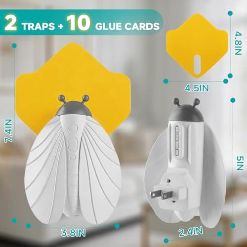2 Pack Fly Traps & 10 Glue Cards, Fruit Fly Traps for Indoors, Gnat Traps for House Indoor, Flying Insect Trap Catcher for Mosquitoes and Moths, Plug-in Indoor Bug Zapper - Thumbnail 3