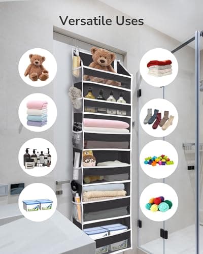 ULG 2Pack-Over The Door Organizer with 6 Large Pockets 12 Side Pockets Door Hanging Organizer Black Door Hanging - Thumbnail 6