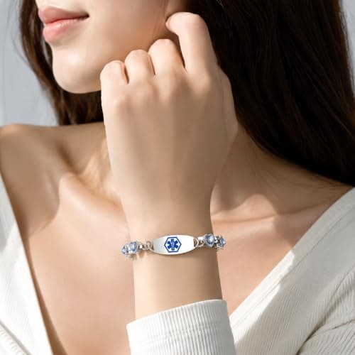 Dynamic QR Code Medical Alert Bracelet for Women, Heart-Shaped Zircon Chain Titanium Steel Jewelry, Editable Medical ID Bracelet, Scan to Update Medical Information Anytime, No Engraving Required (QR Code-US Stock) - Thumbnail 2