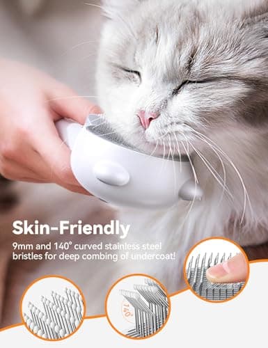 Cat Steam Brush, Brushes for Indoor Cats with Release Button, Dual Speed Spray USB Rechargeable Grooming Supplies, Cat Brush for Shedding Suitable for All Long-haired and Short-haired Pets - Thumbnail 3