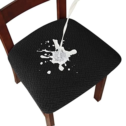 Genina Waterproof Seat Covers for Dining Room Chairs Covers Dining Chair seat Covers Kitchen Chair Covers slipcovers (Black, 6 Pcs) - Image 1