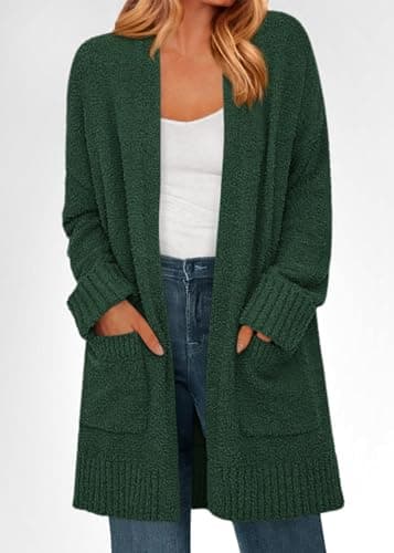 KIRUNDO Cardigan Sweaters for Women 2026 Fall Chunky Fuzzy Knit Open Front Loose Long Sleeve Sweater Coats Winter Clothing(Dark Green, X-Large) - Thumbnail 4