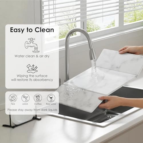 3-Piece Stone Dish Drying Mat Set for Kitchen Counter -24"x16" Large Absorbent Diatomaceous Earth Mat for Kitchen Counter, Stone Faucet Drip Catcher & Soap Tray- Quick Dry, Non-Slip - Thumbnail 4