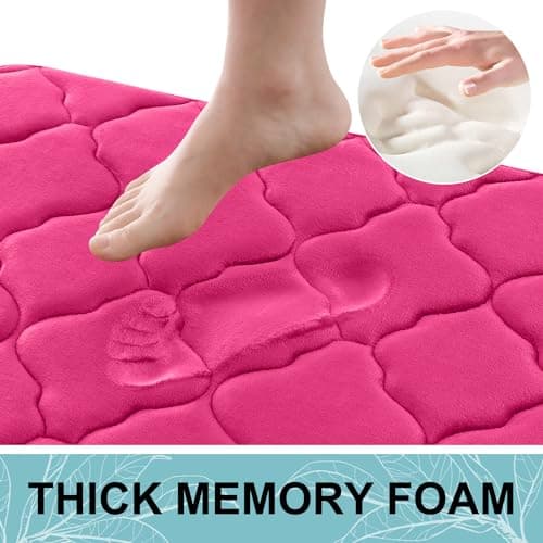 OLANLY Memory Foam Bath Mat Rug 44x24, Ultra Soft and Absorbent Bathroom Rugs, Non-Slip, Comfortable, Machine Washable Bath Carpet for Bathroom Floor, Tub, Shower and Home Decor Accessories, Deep Pink - Thumbnail 3