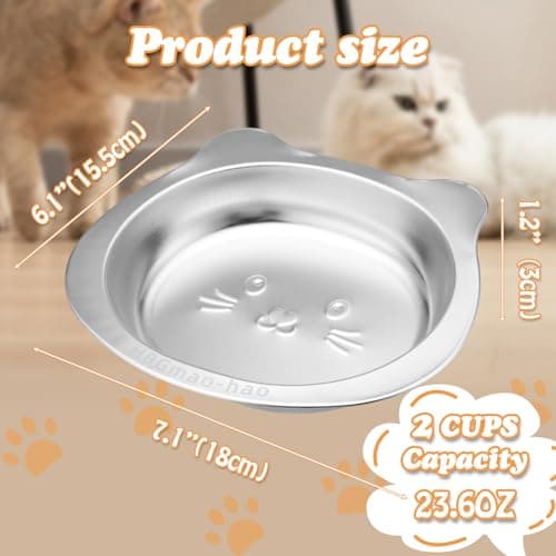 HBGmao-hao Stainless Steel Cat Food Bowls 2 Pcs 7.1 Inch, Heavy Duty Double Wall Insulated, Whisker-Friendly Shallow Dishes for Food and Water, Cats Small Dogs (01siliver) - Thumbnail 4