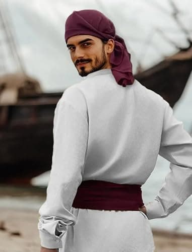 Verceco Mens Pirate Costume Outfit Renaissance Costume Men Medieval Outfit With Pirate Pants Shirts Sash Accessories (white, XX-Large) - Thumbnail 3