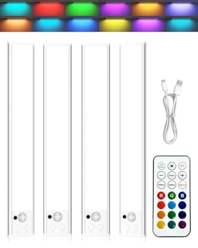 Under Cabinet Lighting Wireless, RGB Motion Sensor Light Indoor, 4 Pack