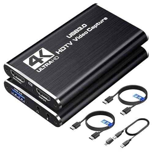 4K HDMI Capture Card for Streaming, 1080P 60FPS USB 3.0/Type-C Game Video Capture Card with 4K HDMI Loop-Out, Includes 2pcs HDMI Cables & USB Cable, Works for PS5/PS4/Switch/Xbox/PC/Camera/OBS (Black) - Image 1