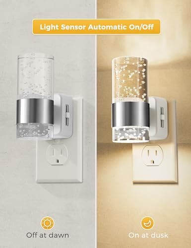 L LOHAS LED Night Light,Dimmable Night Lights Plug into Wall, 2 Pack Acrylic Nightlights with 0-100 LM Adjustable Brightness, 3000K Plug in Night Light with Dusk to Dawn Sensor, for Bathroom Hallway - Thumbnail 3