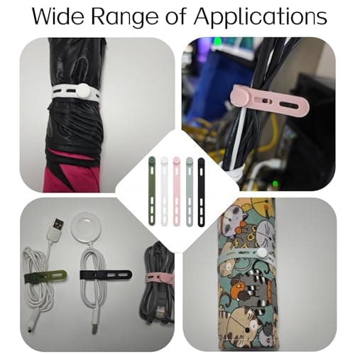 25 PCS Silicone Cable Ties Cord Organizer -[3 Adjustable Holes] Multi Color Elastic Reusable Cord Wraps Management, Home Organizer Ties for Phone Charger Electrical Cable, Travel Essentials - Thumbnail 5