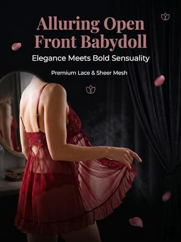 AOOXOOA Women's Babydoll Lingerie Set with G-String, Wine Red, L - Thumbnail 2