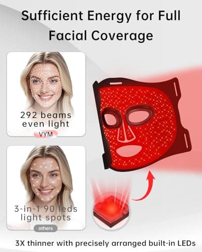 Infrared Red Light Therapy Mask: High Energy Skincare Device for Glowing Skin – Ultra-Thin 1.8mm 4.6oz, 830nm 633nm 590nm, Cordless Red Light Therapy for Face Luxury Gift - Generation II Updated - Thumbnail 5