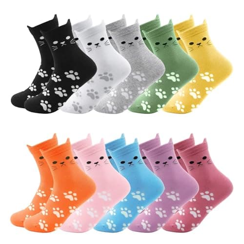 NKMOOS Women's Novelty Socks Cotton Size 7-9 Thin Colorful Animal Paw Print Womens Funny Socks Cute Cat Presents for Cat Lovers Novelty for Women Soft Breathable 10 Pairs
