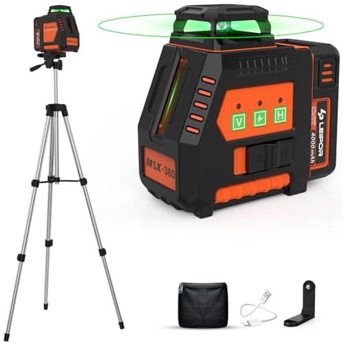 360° Laser Level with Tripod, LP LEIPOR Self Leveling Laser Level with Pulse Mode, 3 Brightness Levels Rechargeable Li-ion Battery Green Line Laser Leveler Tool for DIY Indoor Project - Image 1