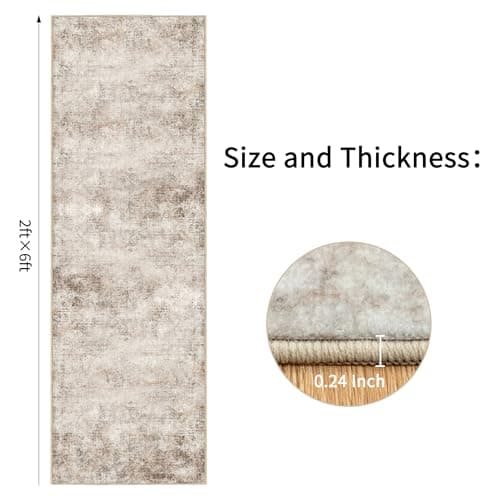 Ruicharm Non-Slip Runner Rugs for Hallway: 2x6 Washable Long Rug for Entryway Kitchen Bathroom Bedroom Indoor - Modern Abstract Home Decor Mat Carpet - Sandstone Beige Gray - Thumbnail 2