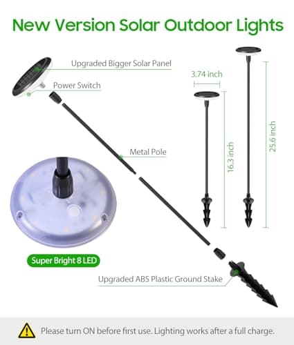 LETMY Solar Pathway Lights Outdoor, 8 Pack Durable Metal Solar Path Lights, Auto On/Off Garden Lights Solar Powered, IP65 Waterproof Solar Lights Outdoor for Landscape, Path, Garden, Patio, Driveway - Thumbnail 6